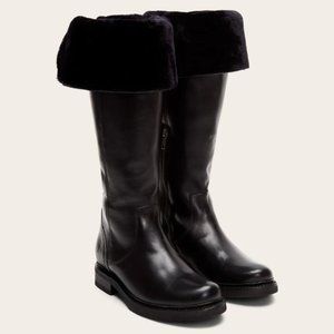 NWT Frye Veronica Shearling Tall Black Leather Boots Size 7.5